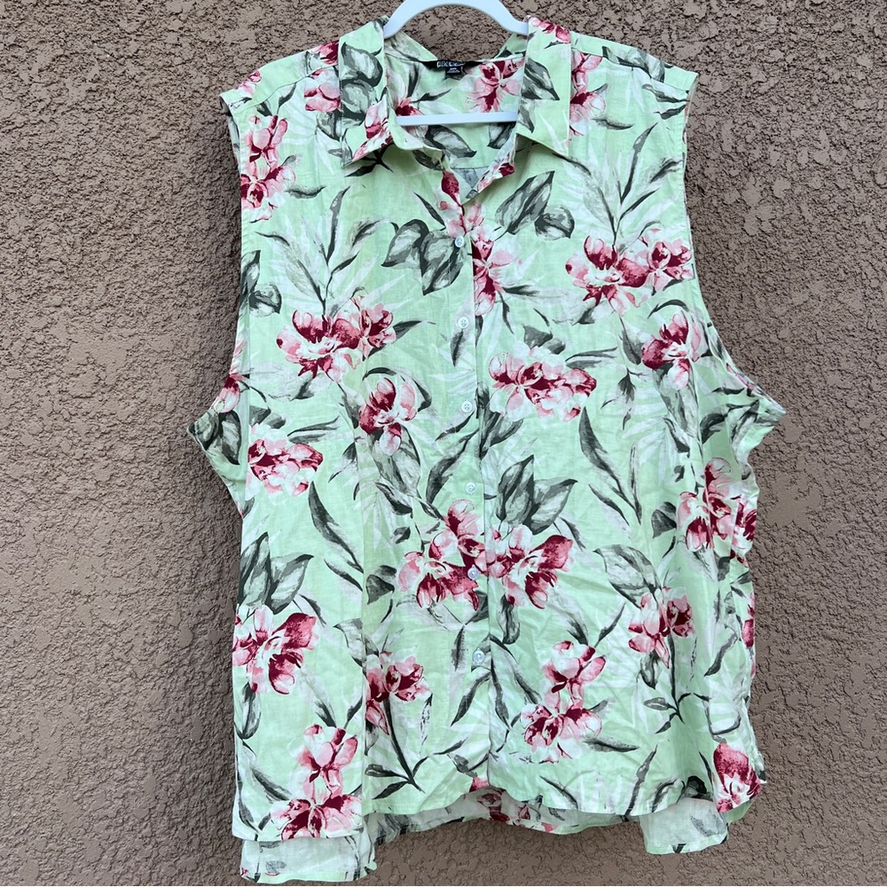 Nicole Miller 3X Shirt Womens Floral Sleeveless Button Down Lightweight Summer‎